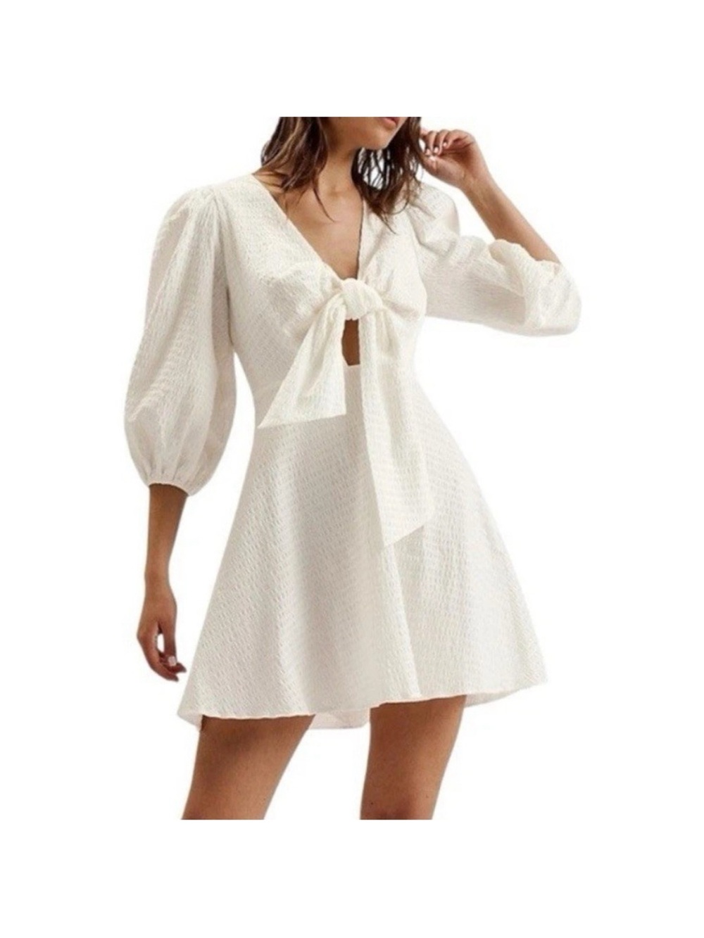 Ted Baker Tie-Front White Puff Sleeve Mini Dress